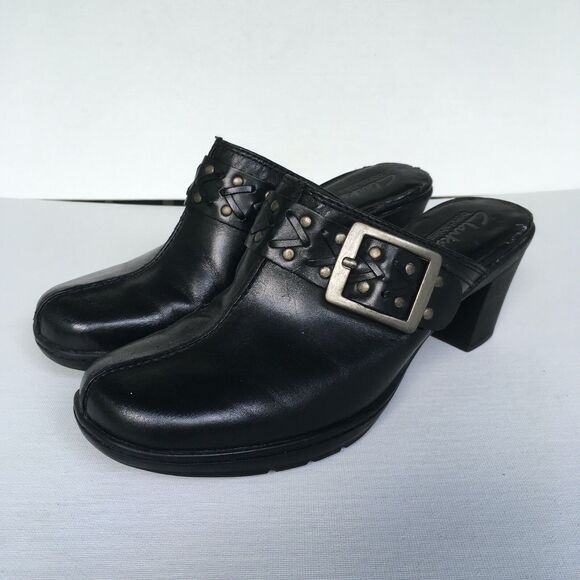 Clarks Bendables Clogs Mules Size 7M Mirabelle Holly Black/Silver Buckle Studs - Picture 1 of 8